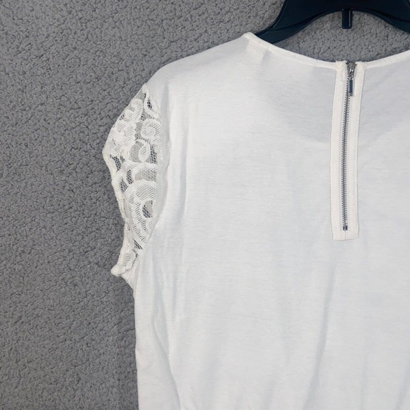 Chico's Top Womens 1 White Floral Lace Slit Back Cap Sleeves Zip Back Casual - Picture 4 of 12